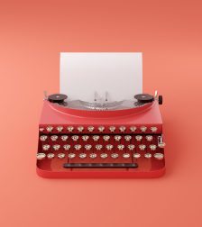 Retro vintage typewriter with blank white piece of paper in single color modern style
