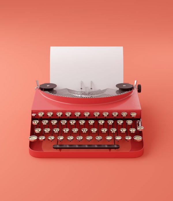 Retro vintage typewriter with blank white piece of paper in single color modern style